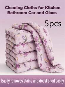 10pcs Coral Cleaning Cloths, High Absorbency Quick Dry Microfiber Wiping Cloths, Suitable For Bathroom, Car, Floral Square Country Style, Non-Shedding Soft, Holiday Cleaning Set, Brand K&A - Multicolor - View 17