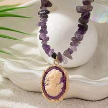 A Stylish And Minimalist Stone Necklace Women Featuring A Floating Beauty Design - 黑色 - 查看 9