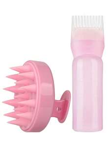 2个可重复灌装的沙龙洗发水瓶、染发剂挤压瓶、称重瓶、烫发瓶、美发沙龙用品，以及1个二合一干湿两用头皮按摩洗发刷、头皮护理刷 - 彩色 - 查看 15