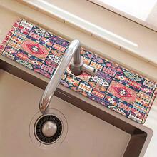 1 pieza Alfombrilla para grifo con estampado bohemio, de poliéster duradero, de secado rápido, fácil de limpiar, adecuada para cocina y baño, fácil de instalar, decoración diaria, regalo, alfombrilla de baño, alfombrilla de grifo duradera, accesorio para grifo - Multicolor - Ver 9