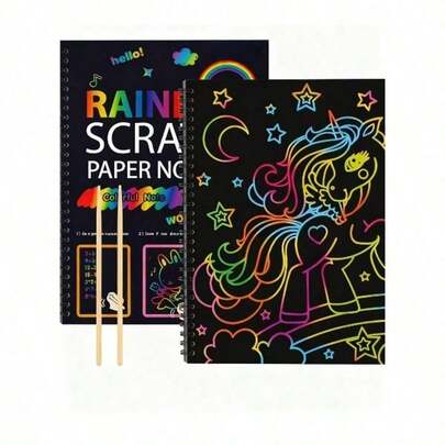 1 pieza 16*23 Libro de arte para raspar colorido para fiesta de cumpleaños y festivales, papel de dibujo para raspar colorido