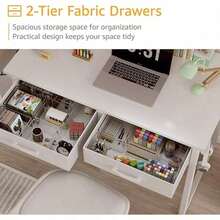 DLisiting Small White Desk With Fabric Drawers, 32" Long. It Doubles As A Dressing Table In The Bedroom, With Storage Drawers And Pockets, And Can Also Be Used As A Small Writing Desk In The Study, Perfect For Small Spaces. - trắng - Xem 3