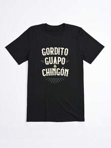 Camiseta Negra con Estampado Gordito Guapo y Chingon para Mujer Casual - Negro - Ver 2