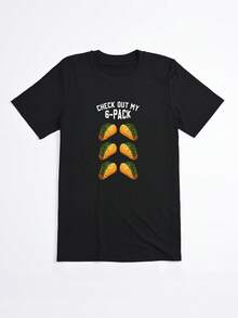Camiseta negra con estampado de tacos y texto Check out my 6 pack para uso casual - Negro - Ver 2
