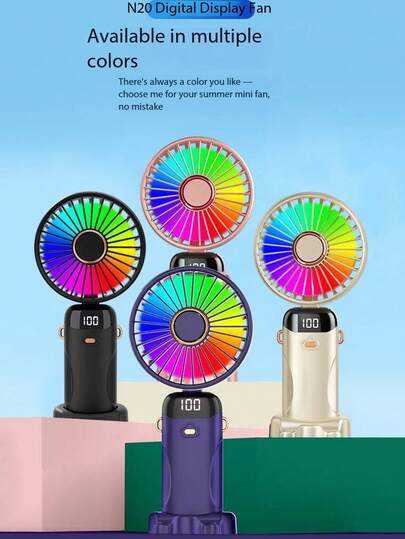 1 pièce Mini ventilateur portable USB unisexe, indispensable pour l'été, couleur unie électroplaquée à la mode, avec cordon et support, pliable, veilleuse colorée, 5 pales avec un flux d'air puissant, 6 vitesses réglables, fonctionnement silencieux, distance de refroidissement de 5 m, portable pour l'extérieur, le bureau, l'école, la plage, la piscine, les fêtes