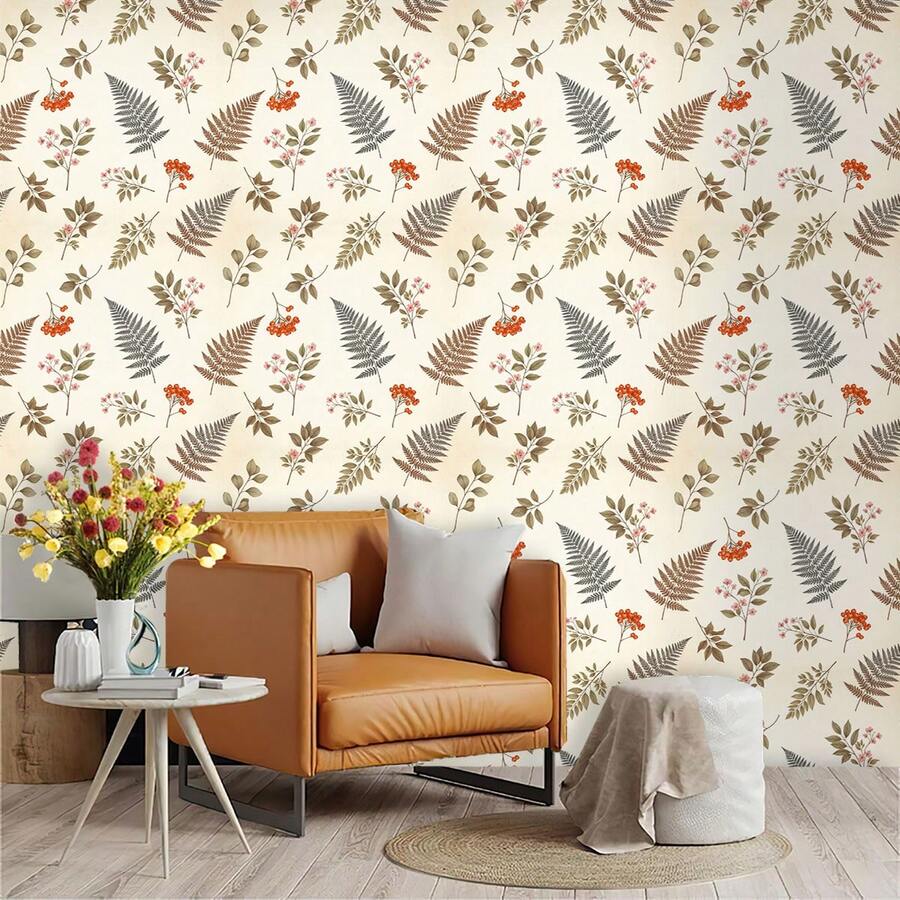 Retro Warm-Toned Botanical Leaf PVC Wall Sticker, Minimalist Wabi-Sabi Style Home Wall Decor