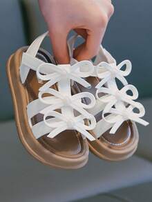 Sandalias de playa estilo princesa para niñas, primavera/verano, nueva moda, con lazo dulce y suela blanda - Albaricoque - Ver 4