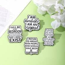 1PC Minimalist Introvert Text Enamel Pin - Featuring Relatable Sarcastic Mood Quotes With Smooth Enamel Finish On Sturdy Metal Frames, Unisex Metal Lapel Brooches For Backpack Decor Or Introvert Gift, Whimsical Daily Wear Fashion Accessory - Multicolor - View 4