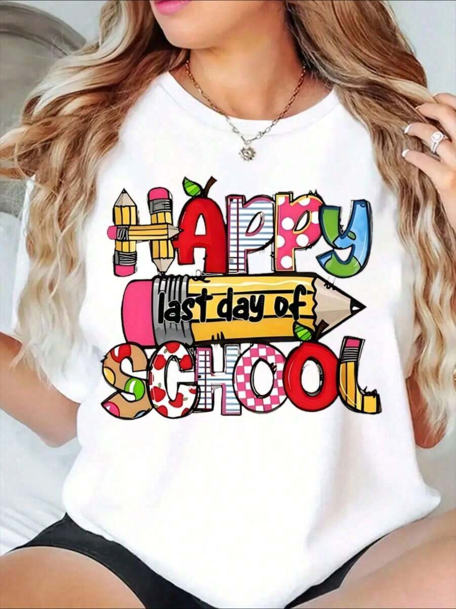 Happy Last Day Of School Graphic T-Shirt For Teachers And Students, Fun Back To School Holiday Design T-Shirt, Summer Outfit For Kids And Adults. - White - View 1