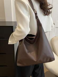 Bolso de hombro de mujer de gran capacidad y unicolor vintage, bolso cruzado multifuncional, bolso de mano, bolso cruzado de gran capacidad, bolso de trabajo casual (el color y la imagen pueden variar ligeramente), bolso retro - Café - Ver 5