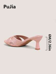 Giày sandal cao gót đính đá lấp lánh dành cho nữ, kiểu hở mũi, quai chéo, gót trung bình, chất liệu satin, thích hợp cho cô dâu, dự tiệc cưới, màu hồng mùa hè. - Hồng - Xem 7