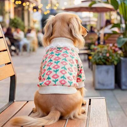 PETCIRCLE 1 bộ quần áo cho thú cưng, trang phục trong nhà và ngoài trời, kiểu dáng Châu Âu và Hàn Quốc, phù hợp cho chó Poodle, Teddy, chó nhỏ và chó con, áo len dệt kim họa tiết hoa tulip thoải mái - Màu hồng