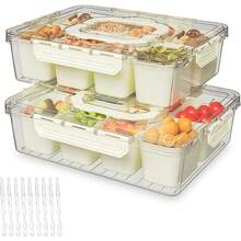 2 Pack Or 3 Pack Divided Serving Tray With Lid And Handles, 8 Or 9 Compartments Snack Box Container Charcuterie Organizer Snackle Box Container For Candy,Nuts,Fruits,Snacks, Pink Or Beige - View 17