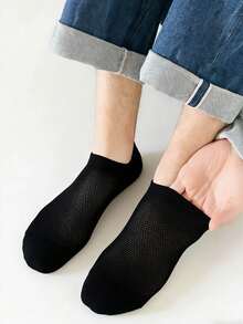 6/12 Pairs Men's Black & White Solid Color Mesh Breathable Invisible Casual Socks, Suitable For All Seasons - Black and White - View 7