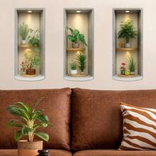 3pcs Removable 2D Flat Green Plant Wall Stickers Tropical Potted Plants Wall Art Decor Suitable For Living Room Bedroom Home Decoration - Green Plant Wall Stickers - View 9