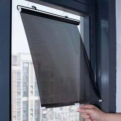 1pc Suction Cup Sunshade Curtain, 80% Blackout Rate, Suitable For Balcony, Car, Bedroom, Bathroom, Heat Insulation & Light Blocking, Retractable Anti-UV Blind Curtain For Home & Office Use