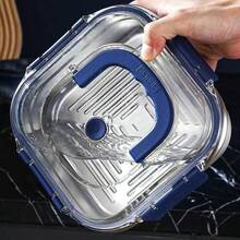 1800ml/60.87oz Extra Large Capacity Stainless Steel Food Storage Container, Blue Lid, Airtight Reusable, Suitable For Refrigerator, Lunch Box, Kitchen Essential - Silver - View 2