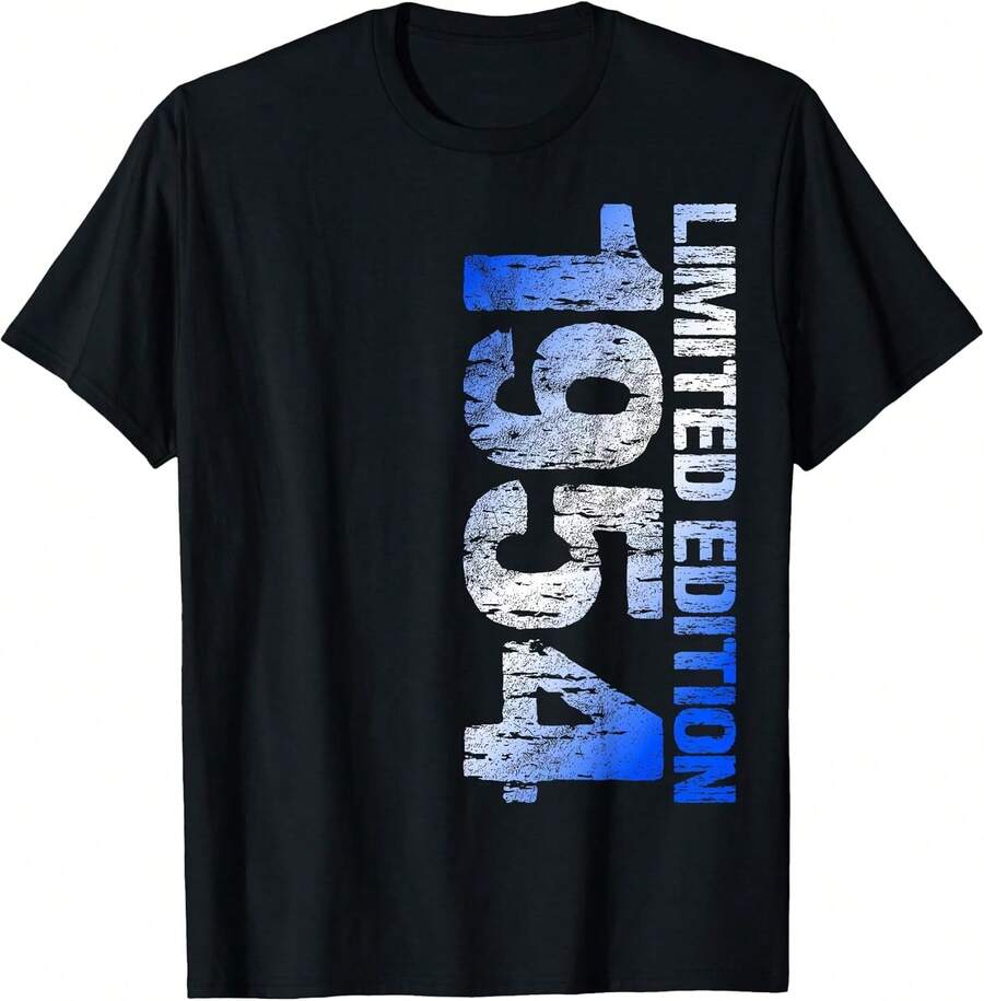 1PCS70th Birthday Limited Edition T-Shirt For Men And Women Celebrating 1954 Milestone Life Event Commemorative Tee Black - White - View 1