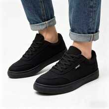 Giày thể thao nam vải bố đen cổ điển | Giày casual cổ thấp nhẹ, thoáng khí | Giày bệt buộc dây thoải mái | Thích hợp cho mặc hàng ngày mùa xuân/hè, phong cách đường phố, du lịch & nghỉ lễ, làm quà tặng - màu đen - Xem 2