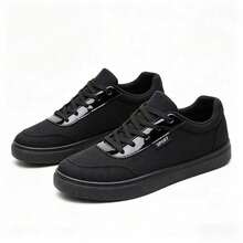 Men's Black Classic Canvas Sneakers | Lightweight Breathable Low-Top Casual Shoes | Lace-Up Comfortable Flat Shoes | Suitable For Spring/Summer Daily Wear, Street Style, Travel & Holiday, Gift - Glossy Black - View 20