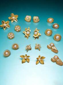 20 piezas/set - Pendientes de acero inoxidable con perlas, set de pendientes asimétricos multicomponentes, pendientes que no se desvanecen, estilo elegante, adecuados para uso diario de mujeres y regalos (entregados al azar) - Multicolor - Ver 3