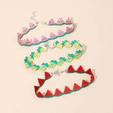 A Sweet Fruit-Themed Polyester Choker,  Pineapple Choker, Versatile Collarbone Chain, Neckband Necklace - 粉紅西瓜 - 查看 4