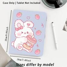 1个兔子草莓图案翻盖平板电脑保护套，带笔槽，兼容三星A9/A9+/S9/S9FE/A11/A11+/S11/S10 FE/S10 FE+/S10 Lite、苹果A16 2025/Air 11/13/M3 2025、SE 11、荣耀、Matepad SE 11，具备自动休眠/唤醒功能，适合作为返校、情人节、节日礼物。 - 彩色 - 查看 2