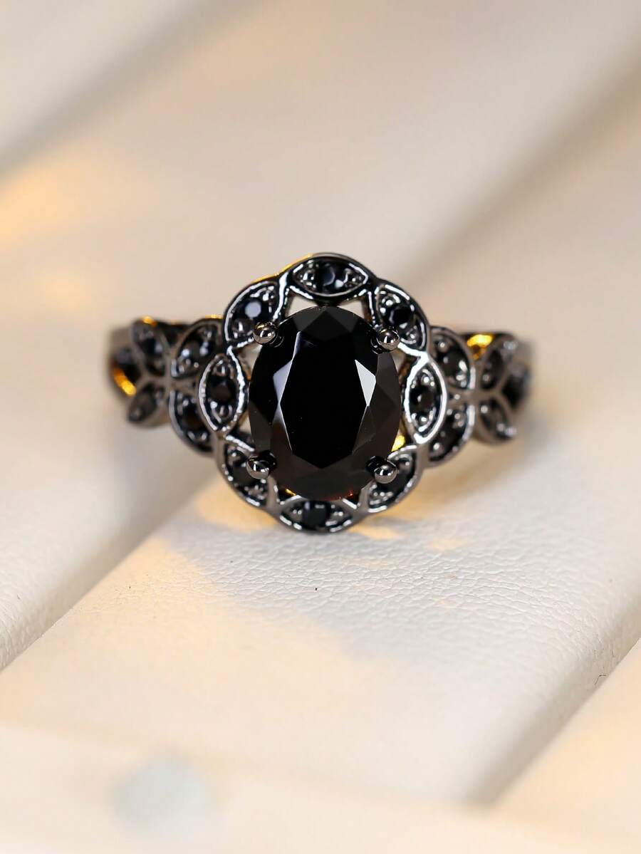 1 pieza Anillo con diseño de flor hueca en negro y dorado, accesorio único y elegante - anillo - Ver 1