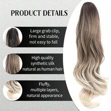 WaveTrip Vacation-Inspired Women's Summer Clothing, 24-Inch Ombre Wavy Curly Clip-In Heat Resistant Synthetic Hair Extensions, Suitable For Women And Girls For Party And Daily Use - Multicolor - View 3