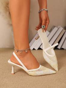 Women's Pointed Toe Kitten Heel Slip-On Sandals - Yellow - View 3