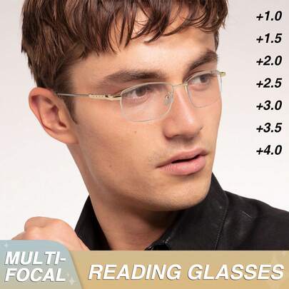 1pc Premium Comfortable Progressive Reading Glasses, Soft Memory Temples, Classic Half-Rim Retro Style Multifocal Readers, Suitable For Daily Business Wear