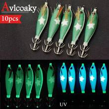 Avlcoaky 10pcs Horizontal Squid Jig Egi Set 8cm Luminous Glow In The Dark Wood Shrimp Lure UV Reactive Saltwater Cuttlefish Octopus Bait - Multicolor - View 2