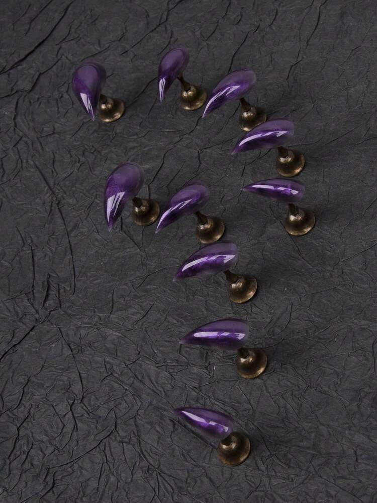 Instantly Upgrade Your Look With 10pcs 25MM Short Cat Claw Personality Handsome Minimalist Street Dark Style Hottie Modern Daily Purple Halation Glitter Press On Nails Fake Nail Kit, Suitable For Girls And Women With Handsome Personalities And A Preference For Minimalist Style, Becoming An Eye-Catching Presence - Purple - View 5