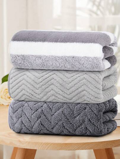 三条装浴巾 - 麦穗图案 + 折叠纹样 + 宽条纹设计 - 27.55 x 55.11 英寸 - 情人节礼物 - 柔软、吸水性强、速干 - 带挂环，适用于浴室、水疗中心、酒店、泳池 - 四季皆宜，亲肤，不掉毛、不褪色 家居浴室装饰 秋季装饰 返校季 美容院 家用浴室浴巾 美容院、酒店 运动、家居必备 毛巾、护肤