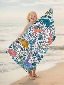 1pc Cartoon Dinosaur & Leaf Print Children's Beach Towel, Super Absorbent Large Beach Blanket, Suitable For Beach, Pool, Travel, Camping, Yoga, Available In Multiple Sizes - Multicolor - View 2