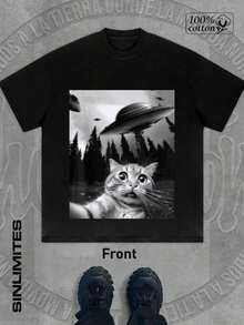 GiftCAT ET Y2K Style Graphic Print Cotton T-Shirt - Soft And Comfortable Crew Neck Short Sleeve Top With Eye-Catching Portrait Print, Hip Hop Streetwear For All Seasons.| Crew Neck T-Shirt| Soft Cotton Shirt - 黑色 - 查看 5