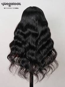 MEGALOOK 18-22 Inch Glue-Free Water Wave V-Part Human Hair Wig, Natural Black, Suitable For Daily Casual Wear, Low Coverage Natural Appearance, Suitable For Women's Daily Use - SNatural - View 6