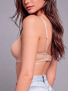 1pc Women's Comfortable Casual Wireless Soft Cup Solid Color Bra - Apricot - View 5