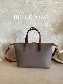 Bolso de mano grande, ligero y minimalista con textura de lichi para mujer - Gris - Ver 4