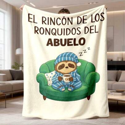 Super Cute Quilted Blanket, Featuring Adorable Sloth And Sofa Design. This Machine Washable Blanket Is Suitable For All Seasons And Versatile For Various Uses.