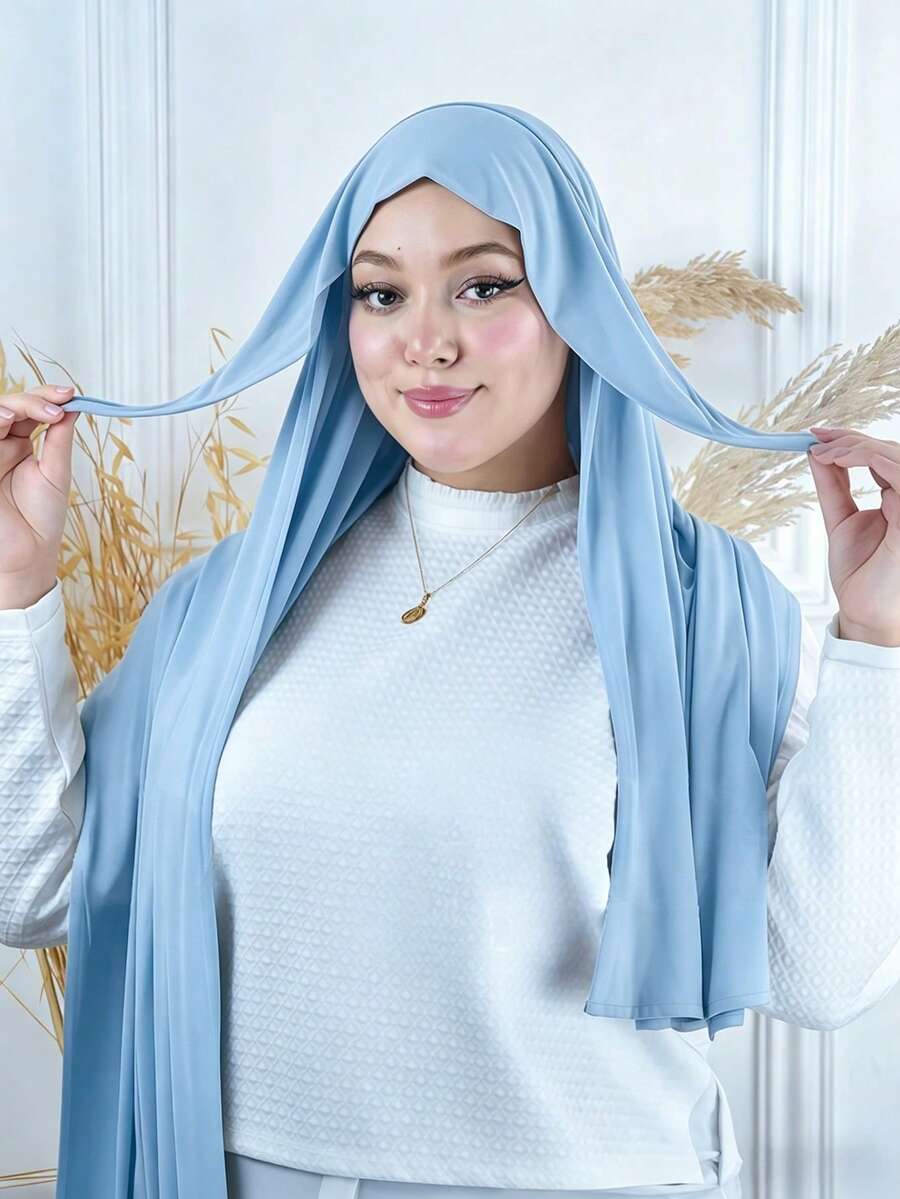 1件装女士速戴头巾，带系带，经典纯色披肩围巾，柔软舒适的粘胶纤维面料，适合日常佩戴、搭配长袍以及节日场合。