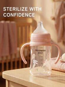 1pc Baby Wide Mouth Rabbit Design Anti-Drop Anti-Colic Feeding Bottle, Suitable For Infant Feeding - Multicolor - View 2