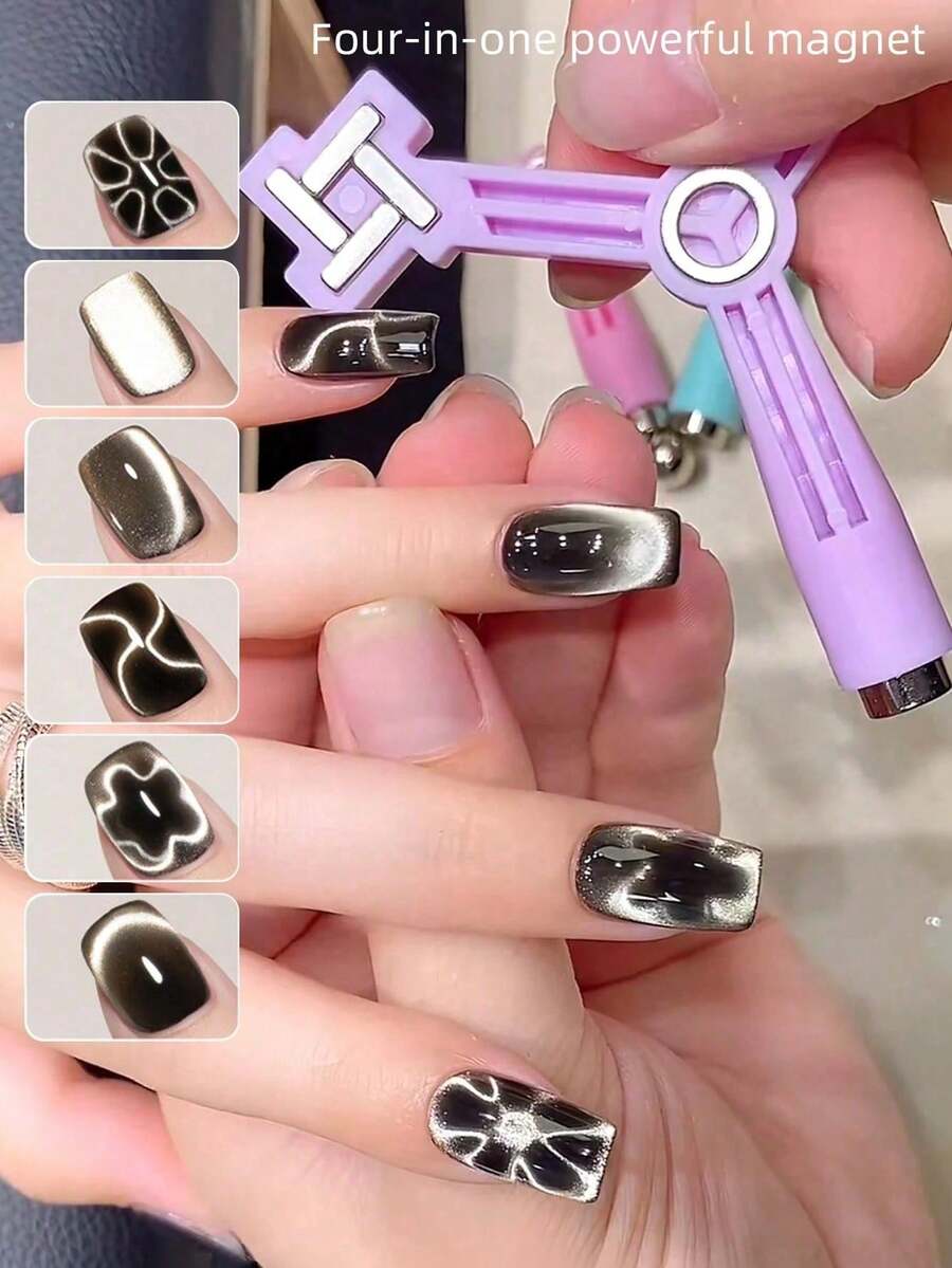 四合一猫眼磁性美甲工具套装，马卡龙色多功能猫眼凝胶指甲油磁性棒，配有4个磁性头，创意易用，轻松打造3D磁性猫眼美甲造型，专业美甲用品，适用于沙龙及居家DIY，是送给女性、女孩和美甲爱好者的理想生日和圣诞礼物。 - 彩色 - 查看 1