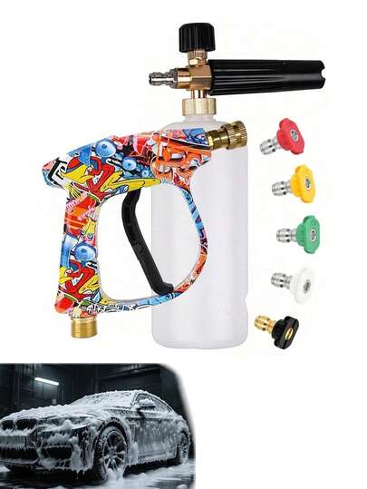 High Pressure Washer Gun M22-14 Thread Inlet Connection Car Accessories Car Washing Gun Car Detailing Kit With 5 Spray Nozzle 1/4" Quick Connector Coupler For Foam Cannon Car Wash