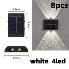 2/4/6/8 piezas Luces de pared solares de alta eficiencia, iluminación con sensor automático, lámparas LED rectangulares IP44 para exteriores, iluminación de paisaje para patio y pared exterior - 4 LED - Ver 8