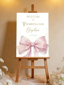 1pc Personalized Birthday Welcome Sign, Customized Text, Pink Ribbon, Entrance Welcome Board, Floral Butterfly Design, Girls Birthday Party Decoration, Wedding Anniversary, Retirement Celebration, Printed Painting, Cute Wall Art, Frameless - Multicolor - View 8
