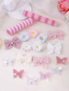 181pcs Pink Ombre Dreamy Princess Style Hair Accessories Set For Girls, Spring & Summer, Includes Shiny Butterfly Hair Clips, Pearl Bow Hair Clips, Camellia Hair Clips, High Elastic Non-Damaging Hair Ties, Suitable For Daily, Outing, Party To Create Elegant Hairstyles - Multicolor - View 8