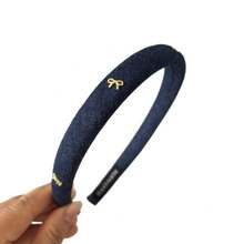Bowknot Fabric Denim Headband - Dark Blue Denim Headband With Bow - View 5