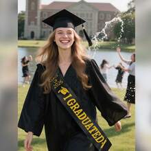 2026 Graduation "We Graduated" Sash, Congratulations To 2026 Graduates. Finally Graduated Cheerleader Sash, Black And Gold Sash With 2026 Tassel Graduation Cap, One Size Fits All, Perfect For Graduation Party Supplies. - Multicolor - View 1