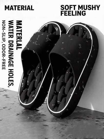Minimalist Thick Sole Soft Hollow Breathable Waterproof Lightweight Slip-On Slippers, Casual One-Piece Men's Indoor/Outdoor Bathroom Shower Sandals, Suitable For Beach, Daily Walking, Pool Activities, Lightweight Open-Toe Couple Slippers, Suitable For All Seasons